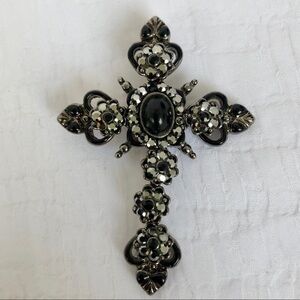 Black Rhinestone Cross Charm. EUC